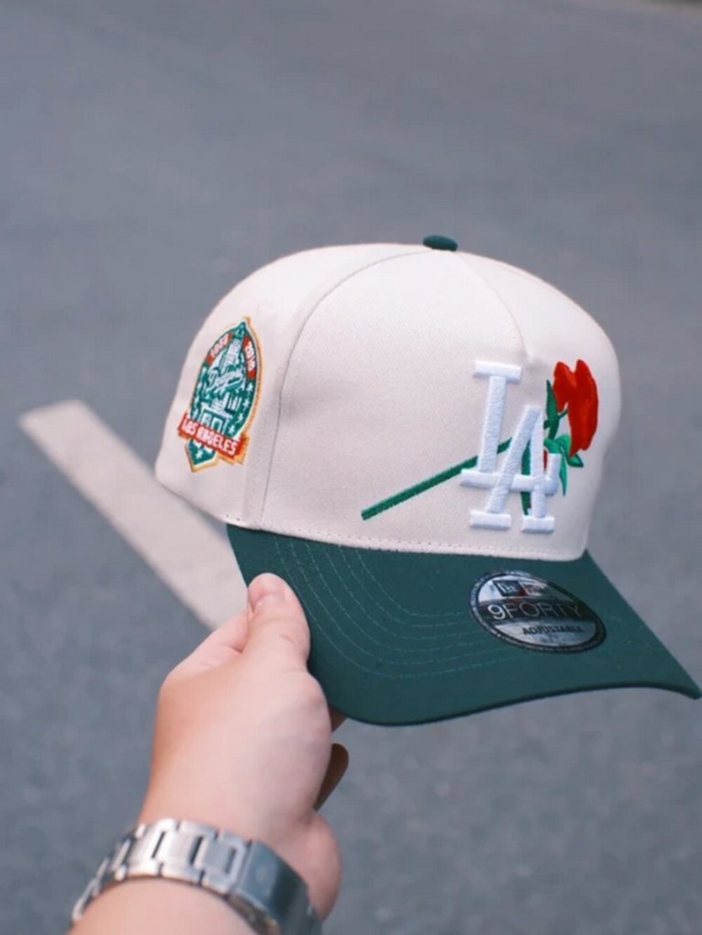 New Era 9FORTY Adjustable Green and Rose LA Dodger Baseball Cap